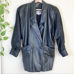 Vintage 80s Genuine Leather Jacket Black G-III XS